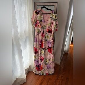 Taylor Pink Floral Maxi Dress with Red & Purple Blooms